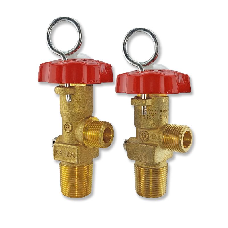 Handweel valves for CO2 and N2 wheeled fire extinguishers